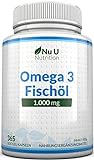 Omega 3 Fischöl 1000mg - 365 Softgelkapseln - Bis zu 12 Monate Vorrat - Reines Fischöl mit...