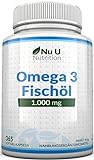 Omega 3 Fischöl 1000mg - 365 Softgelkapseln - Reines Fischöl aus Nachhaltigem Fischfang -...